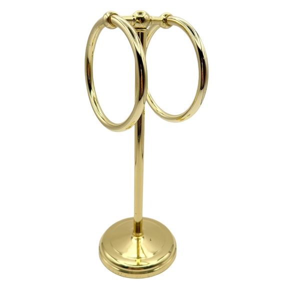 Unknown Other - Polished Brass Towel Holder Double Ring Holder Stand Bathroom Accessory c 1970s